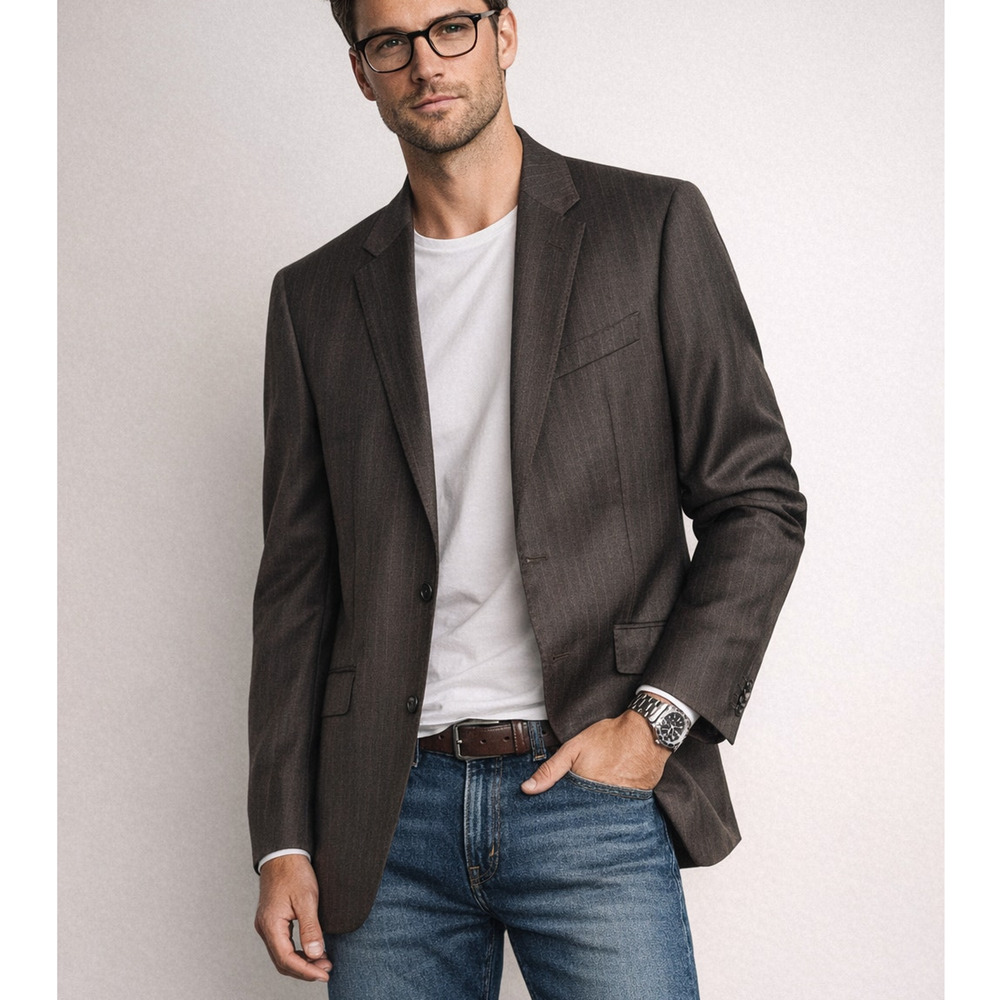 Banana Republic 40R Marzotto Italian Wool Blazer $420 Tailored Pinstripe Brown